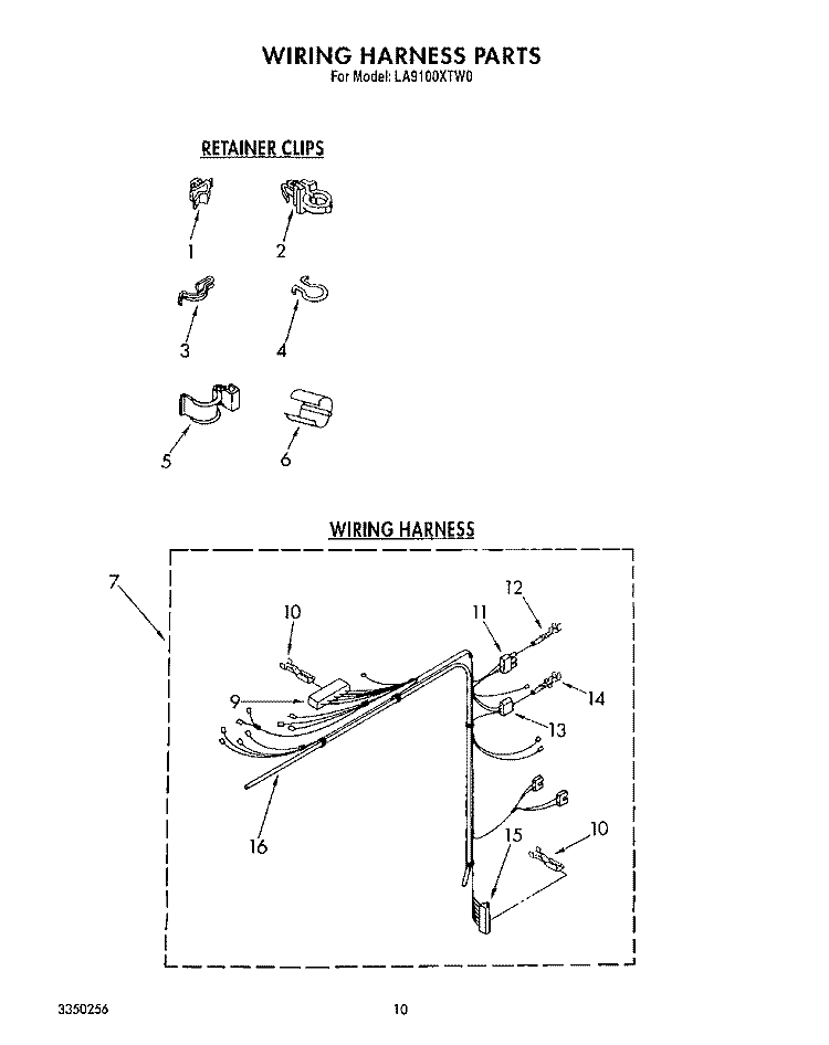 WIRING HARNESS Diagram and Parts List for LA9100XTG0  Whirlpool Washer