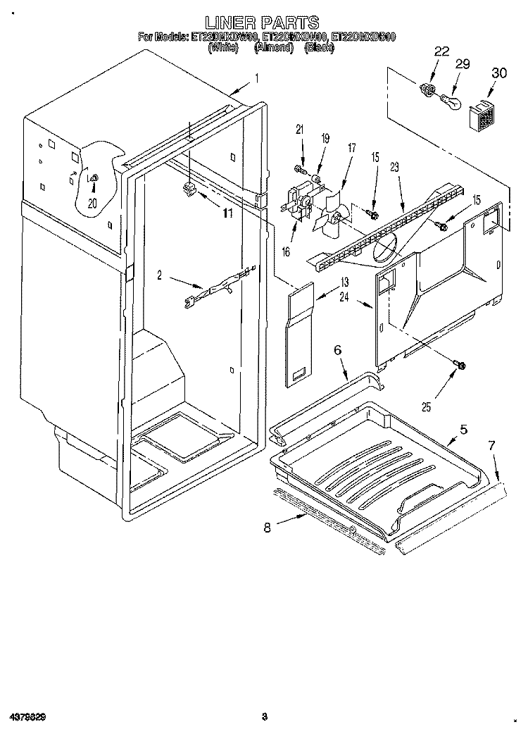 LINER Diagram and Parts List for ET22DMXDW00  Whirlpool Refrigerator