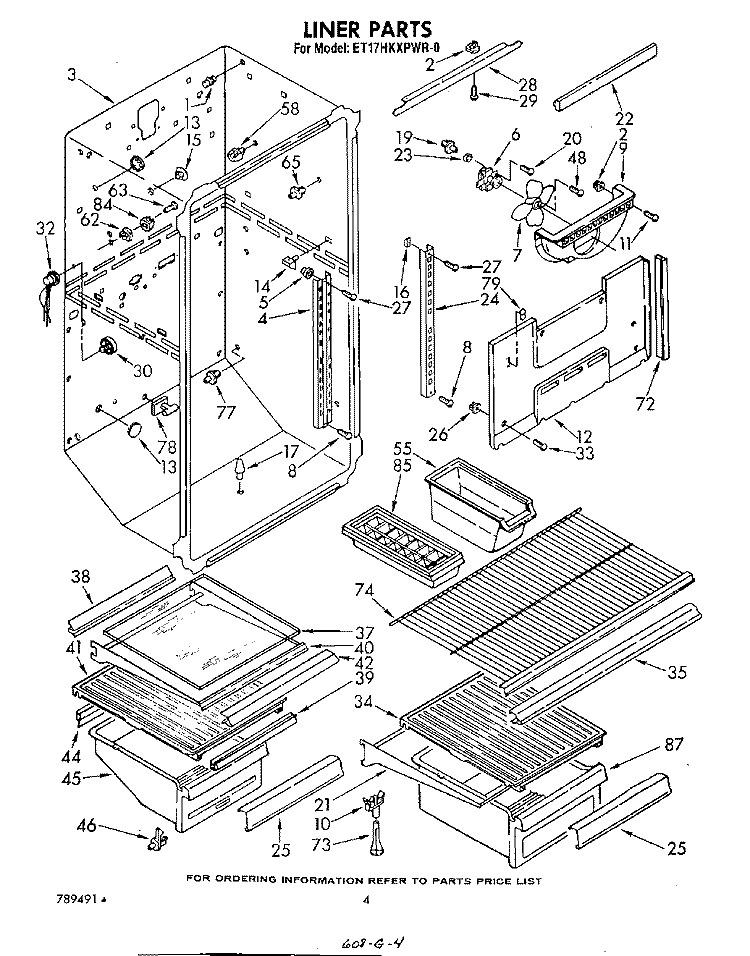 LINER Diagram and Parts List for ET17HKXPWR0  Whirlpool Refrigerator