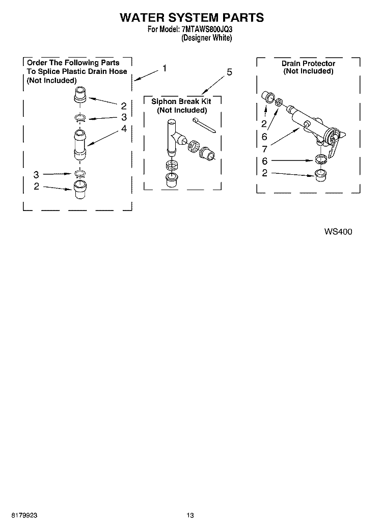 WATER SYSTEM Diagram and Parts List for 7MTAWS800JQ3  Whirlpool Washer