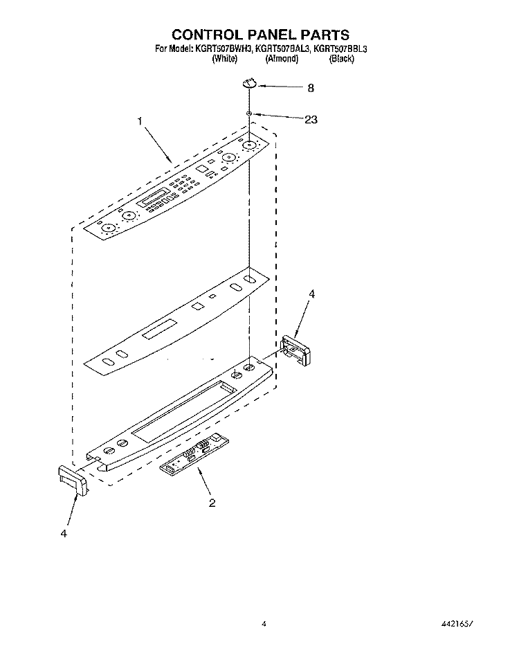 CONTROL PANEL Diagram and Parts List for KGRT507BWH3  KitchenAid Range