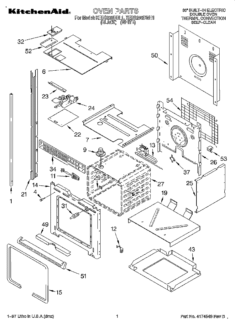 OVEN Diagram and Parts List for KEBS208DWH1  KitchenAid Wall Oven