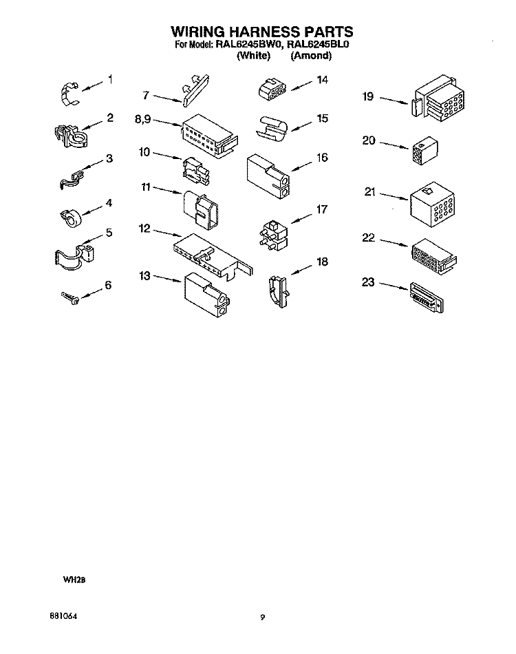 WIRING HARNESS Diagram and Parts List for RAL6245BL0  Whirlpool Washer