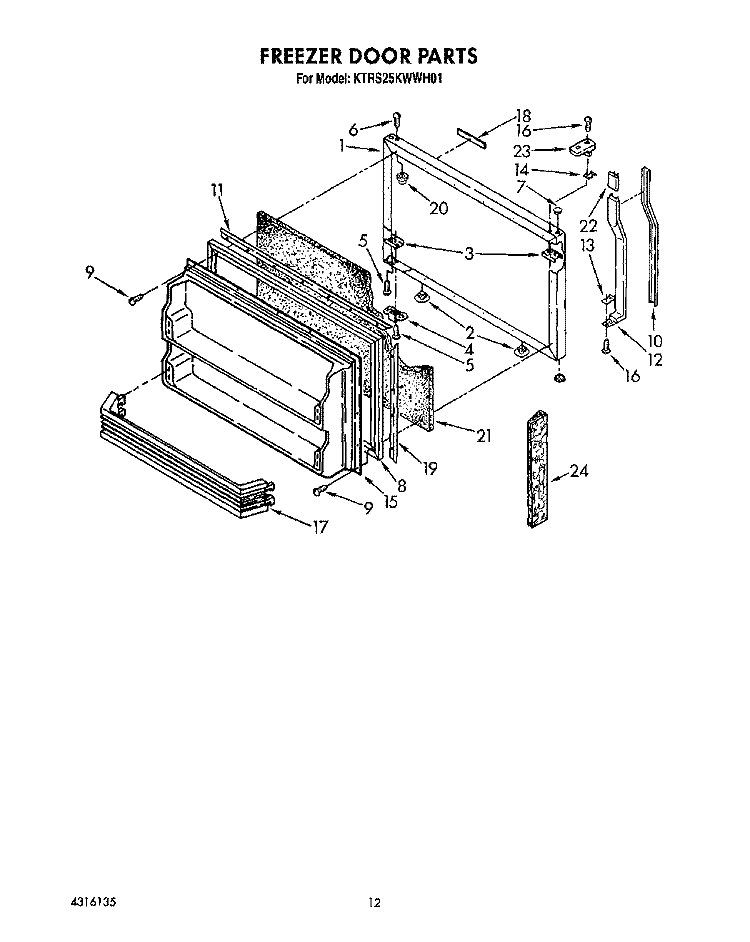 FREEZER DOOR Diagram and Parts List for KTRS25KWWH01  KitchenAid Refrigerator