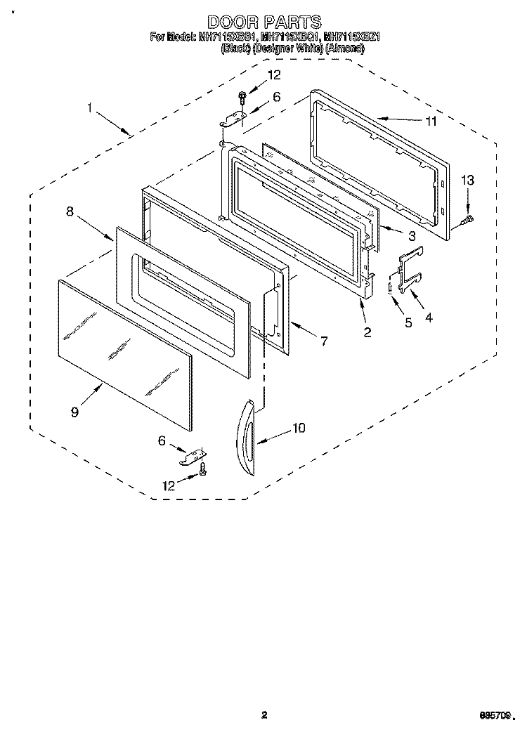 DOOR Diagram and Parts List for MH7115XBZ1  Whirlpool Microwave