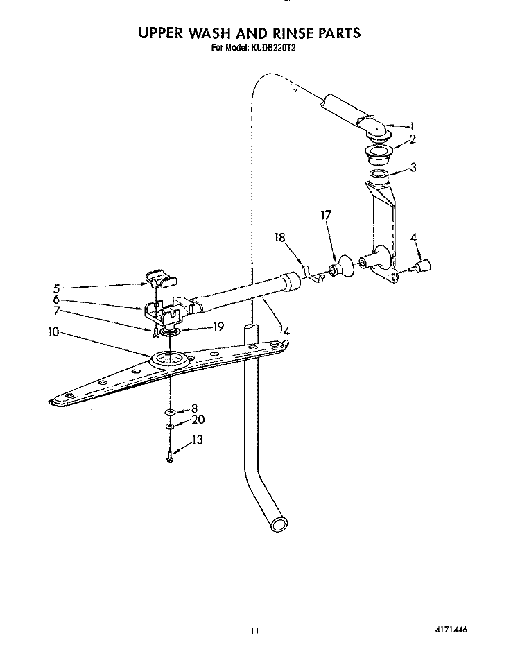 UPPER WASH AND RINSE Diagram and Parts List for KUDB220T2  KitchenAid Dishwasher