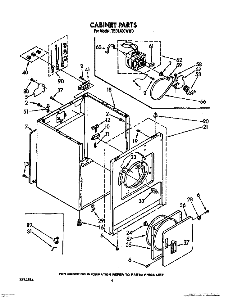 CABINET PARTS Diagram and Parts List for TEDL400WW0  Whirlpool Dryer