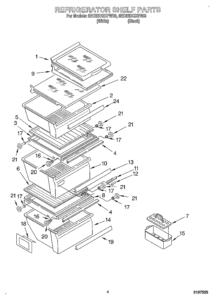 REFRIGERATOR SHELF Diagram and Parts List for 6ED22DQXFB03  Whirlpool Refrigerator