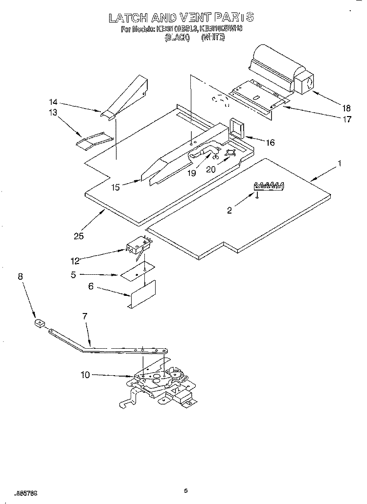 LATCH AND VENT, OPTIONAL Diagram and Parts List for KEBI100BBL3  KitchenAid Wall Oven
