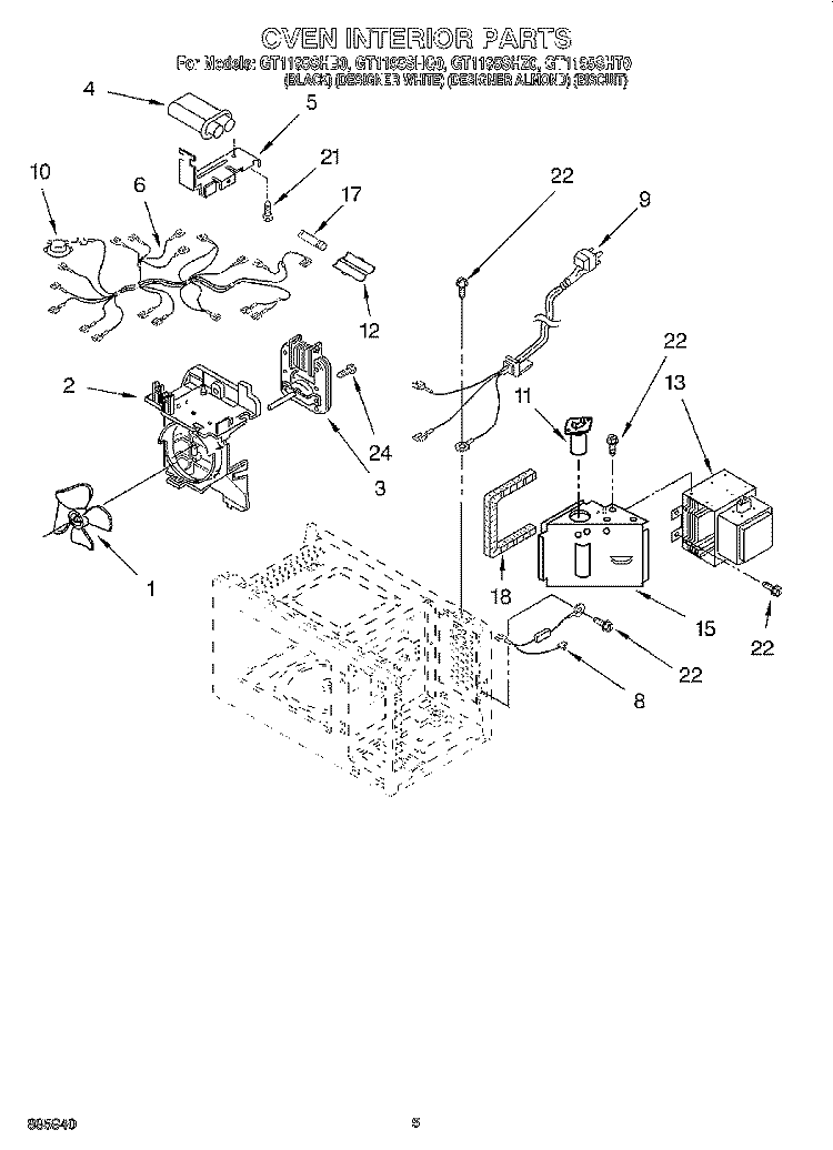 OVEN INTERIOR Diagram and Parts List for GT1195SHB0  Whirlpool Microwave