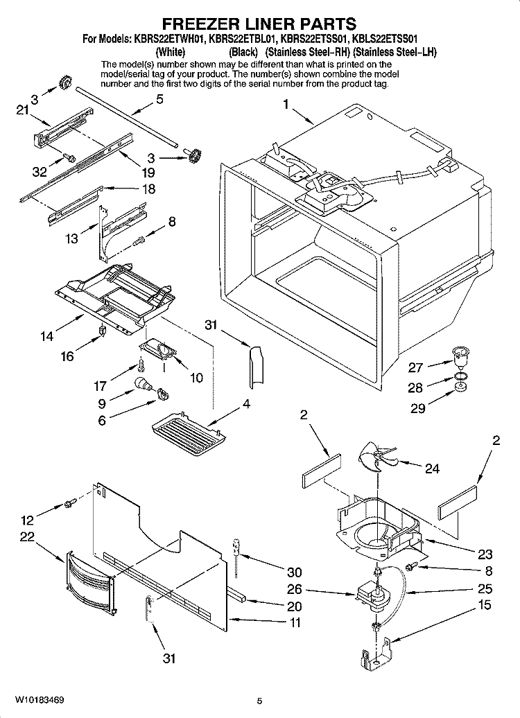 FREEZER LINER PARTS Diagram and Parts List for KBLS22ETSS01  KitchenAid Refrigerator
