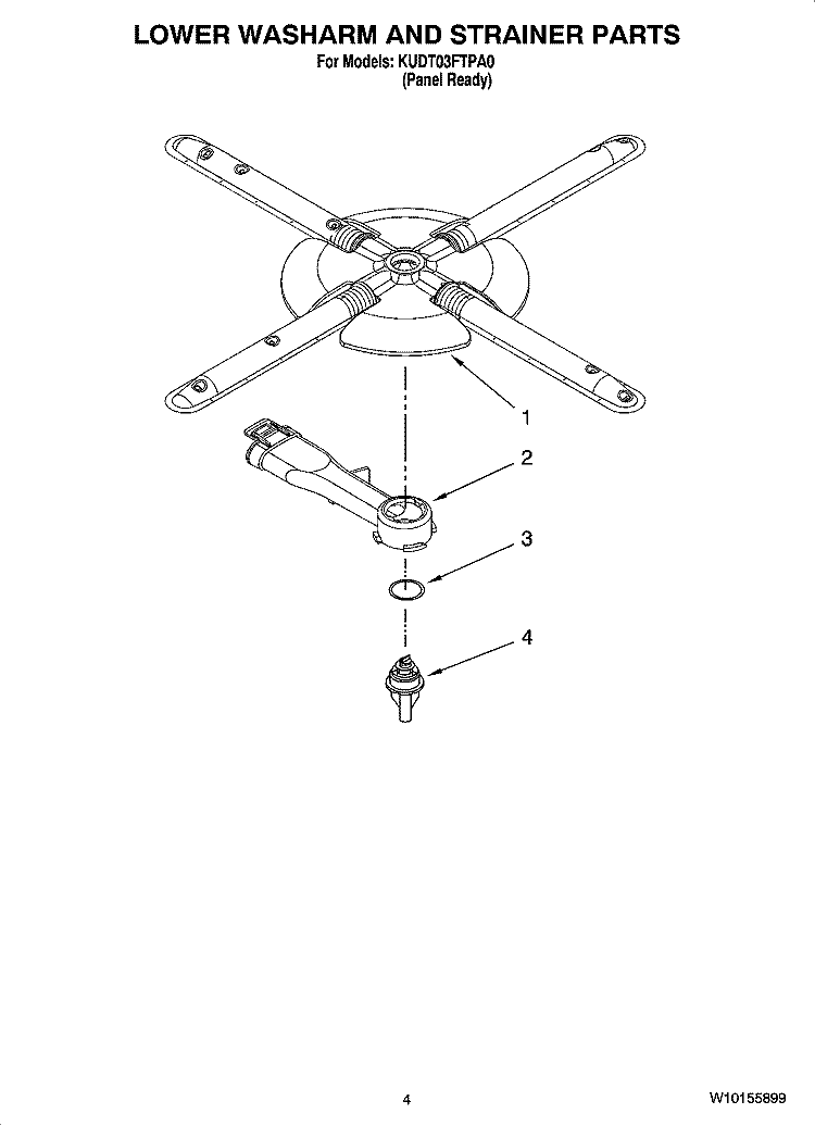 LOWER WASHARM AND STRAINER PARTS Diagram and Parts List for KUDT03FTPA0  KitchenAid Dishwasher