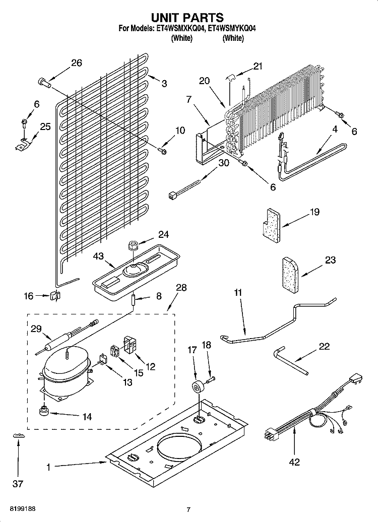 UNIT PARTS Diagram and Parts List for ET4WSMXKQ04  Whirlpool Refrigerator