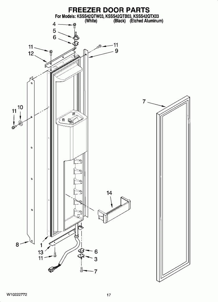 FREEZER DOOR PARTS Diagram and Parts List for KSSS42QTX03  KitchenAid Refrigerator