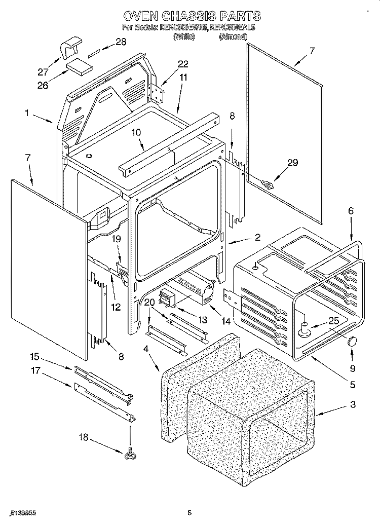 OVEN CHASSIS Diagram and Parts List for KERC500EWH5  KitchenAid Range