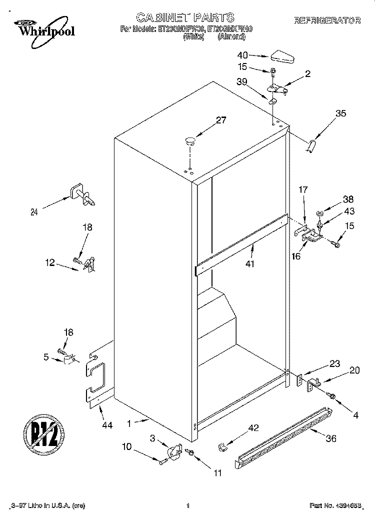 CABINET Diagram and Parts List for ET20GMXFN00  Whirlpool Refrigerator