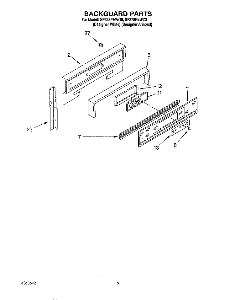 BACKGUARD Diagram and Parts List for SF378PEWZ0  Whirlpool Range