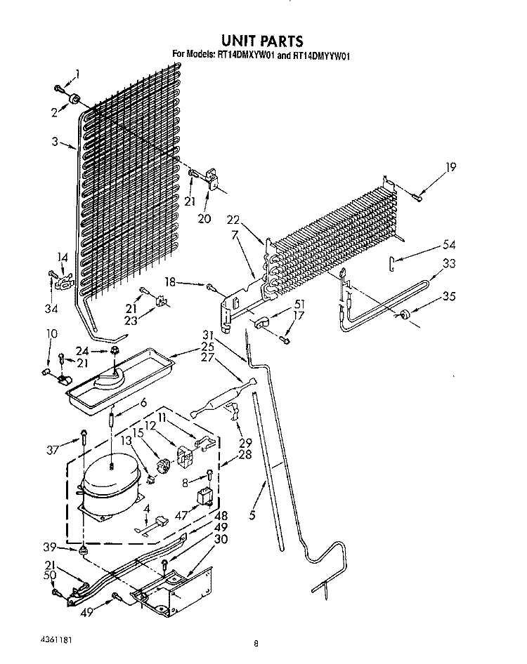 UNIT Diagram and Parts List for RT14DMXYW01  Roper Refrigerator