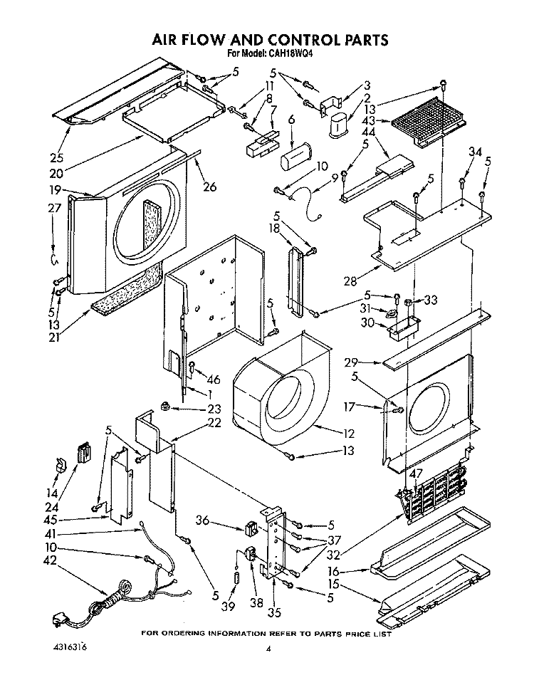 AIR FLOW AND CONTROL Diagram and Parts List for CAH18WQ4  Crosley Air Conditioner