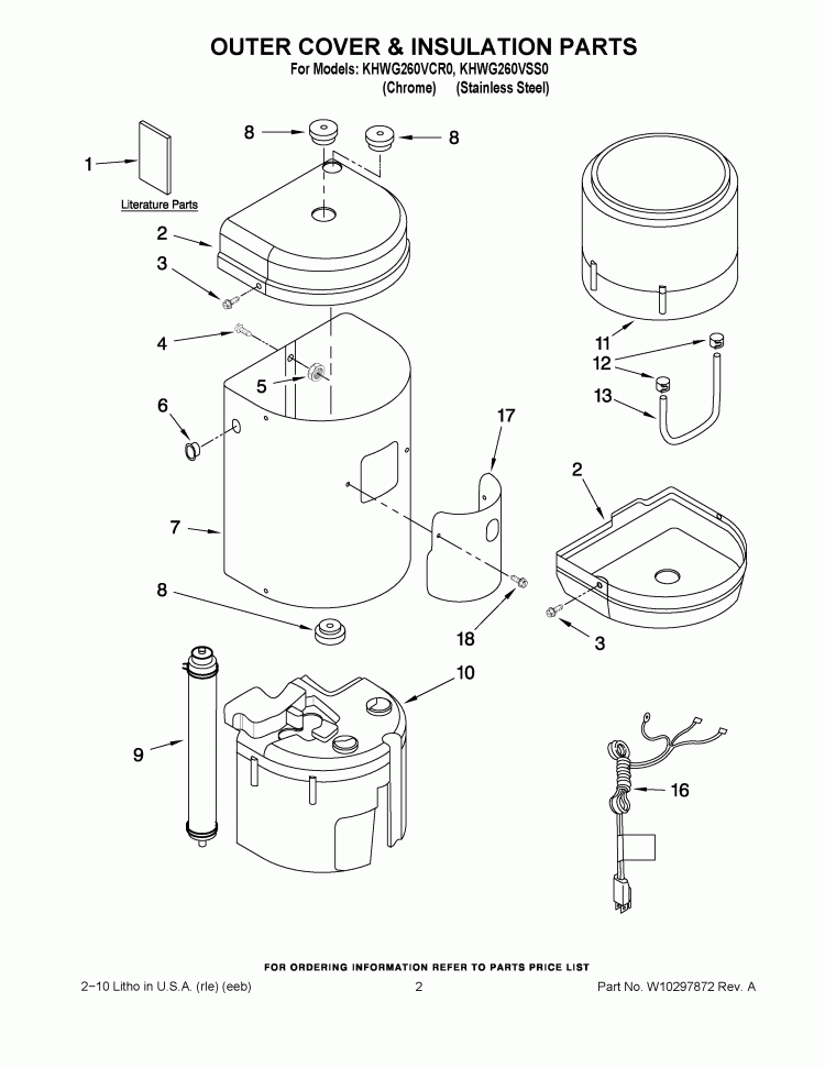 OUTER COVER & INSULATION PARTS Diagram and Parts List for KHWG260VSS0  KitchenAid Miscellaneous