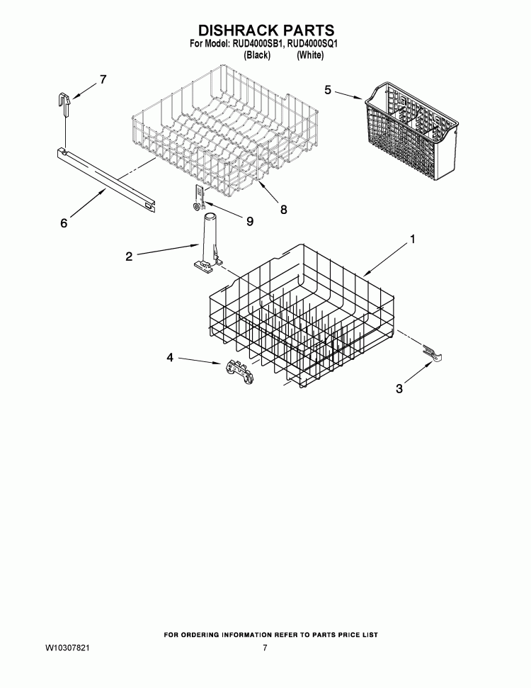DISHRACK PARTS Diagram and Parts List for RUD4000SQ1  Roper Dishwasher