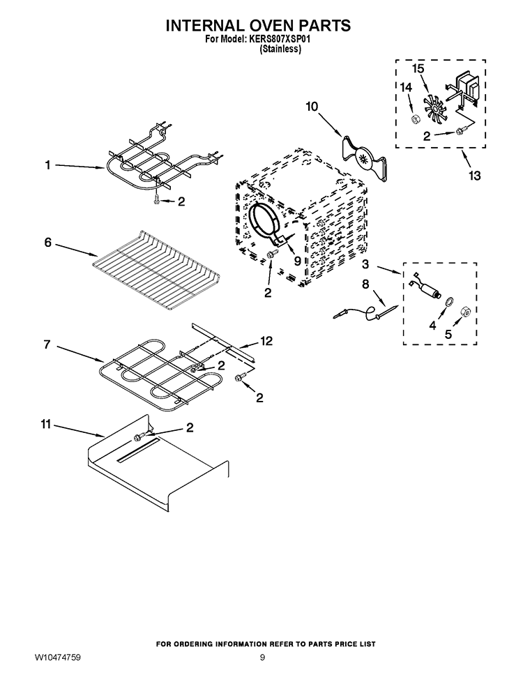 INTERNAL OVEN PARTS Diagram and Parts List for KERS807XSP01  KitchenAid Range