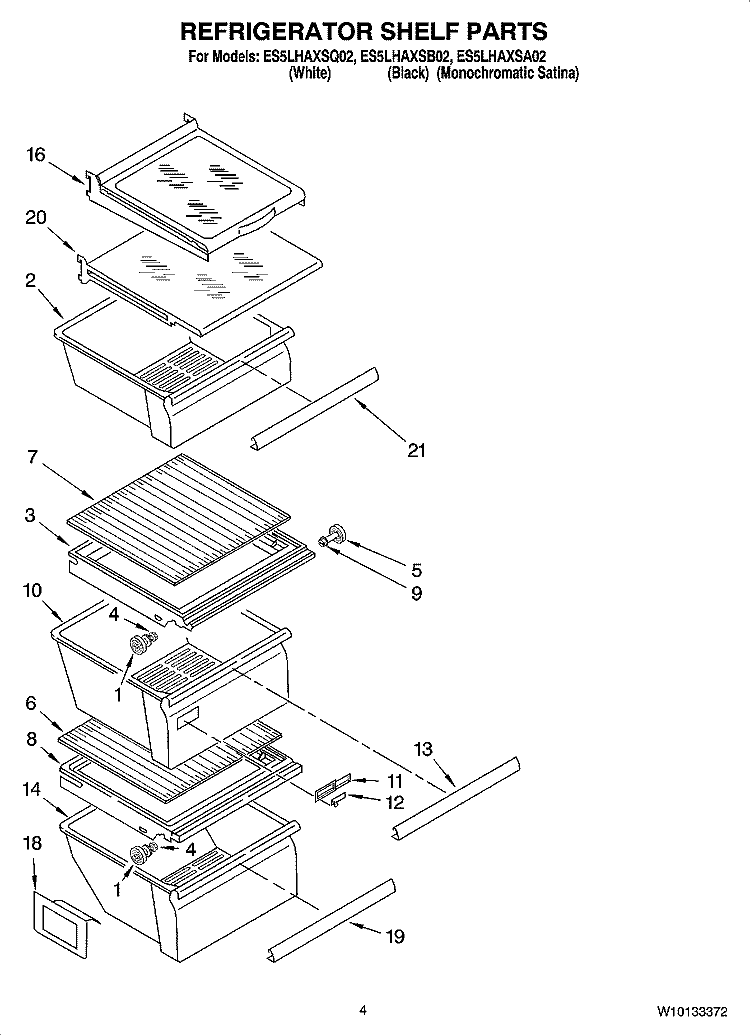 REFRIGERATOR SHELF PARTS Diagram and Parts List for ES5LHAXSA02  Whirlpool Refrigerator