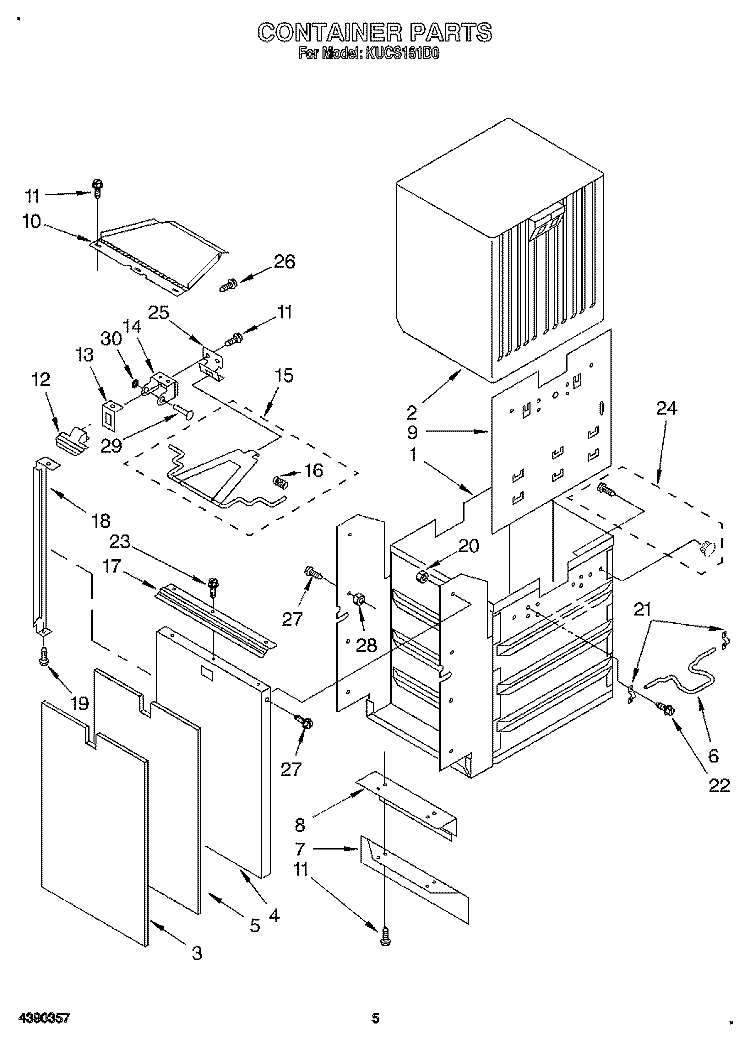 CONTAINER Diagram and Parts List for KUCS181D0  KitchenAid Trash Compactor