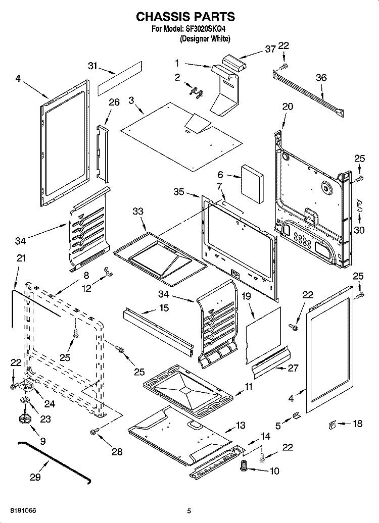 CHASSIS PARTS Diagram and Parts List for SF3020SKQ4  Whirlpool Range