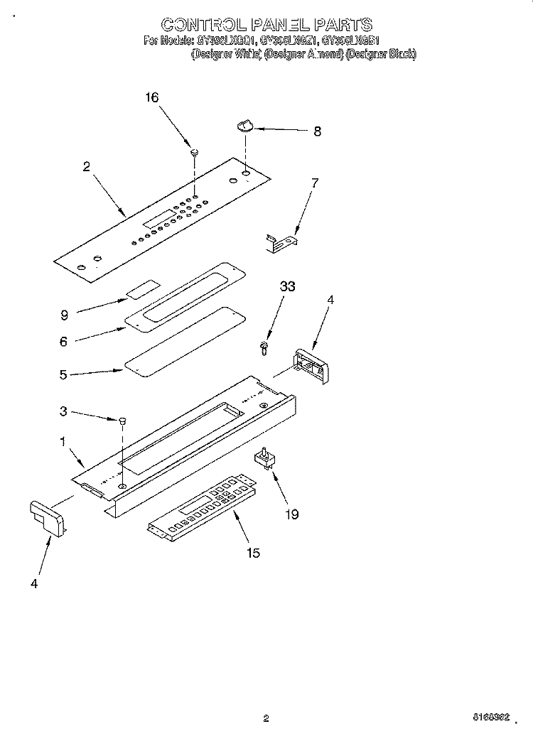 CONTROL PANEL Diagram and Parts List for GY396LXGB1  Whirlpool Range