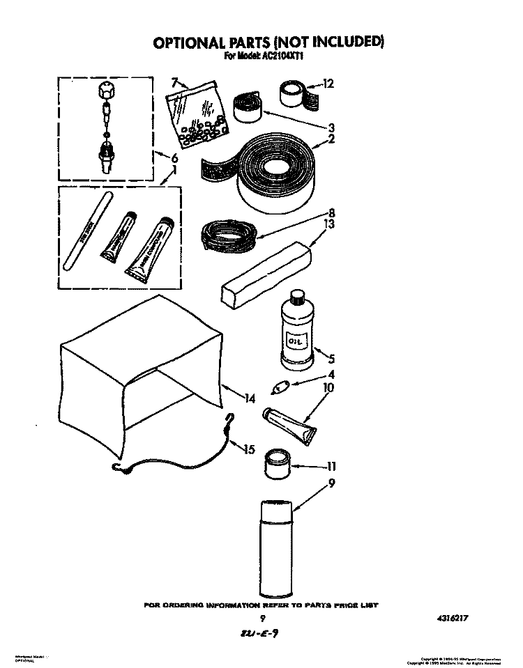 OPTIONAL Diagram and Parts List for AC2104XT1  Whirlpool Air Conditioner