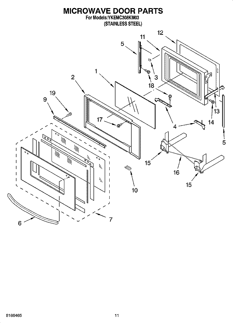MICROWAVE DOOR PARTS, OPTIONAL PARTS Diagram and Parts List for YKEMC308KM03  KitchenAid Microwave Oven Combo