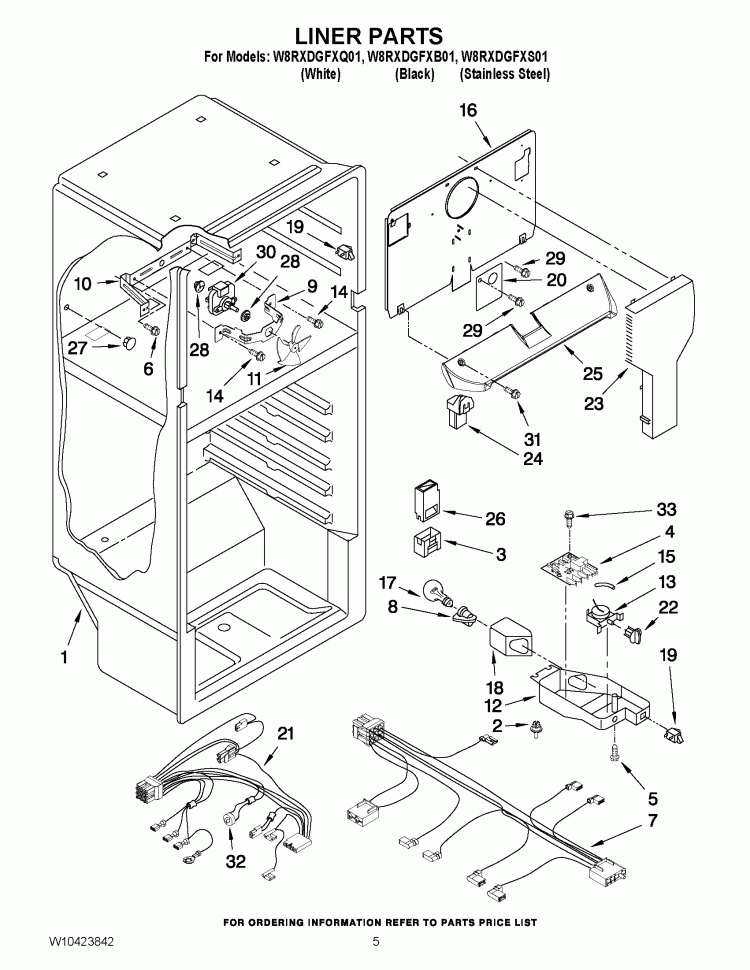 LINER PARTS Diagram and Parts List for W8RXDGFXB01  Whirlpool Refrigerator