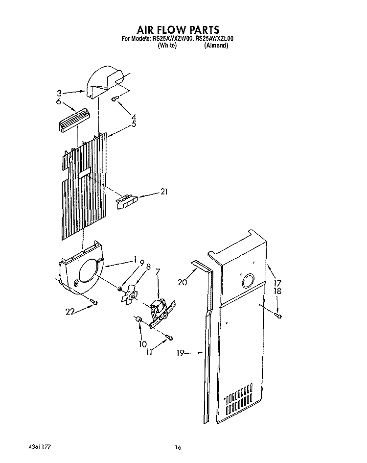 AIR FLOW Diagram and Parts List for RS25AWXZW00  Roper Refrigerator