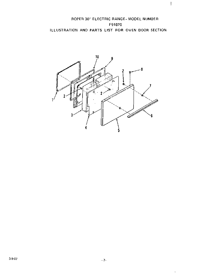 WIRE HARNESSES AND COMPONENTS Diagram and Parts List for F9107W0  Roper Range