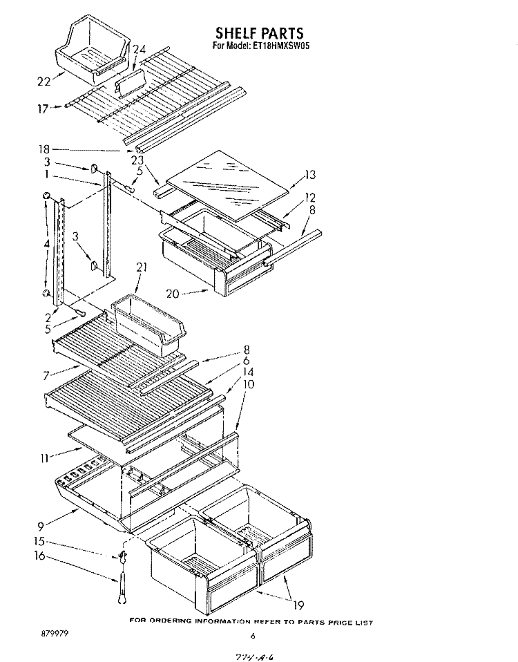 SHELF Diagram and Parts List for ET18HMXSW05  Whirlpool Refrigerator