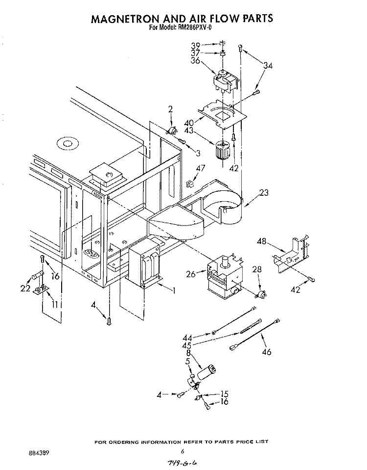 MAGNETRON AND AIRFLOW Diagram and Parts List for RM286PXV0  Whirlpool Microwave Oven Combo