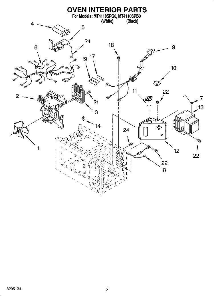 OVEN INTERIOR PARTS Diagram and Parts List for MT4110SPB0  Whirlpool Microwave