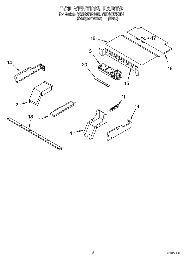 TOP VENTING PARTS, OPTIONAL PARTS Diagram and Parts List for YGBS277PDB5  Whirlpool Wall Oven