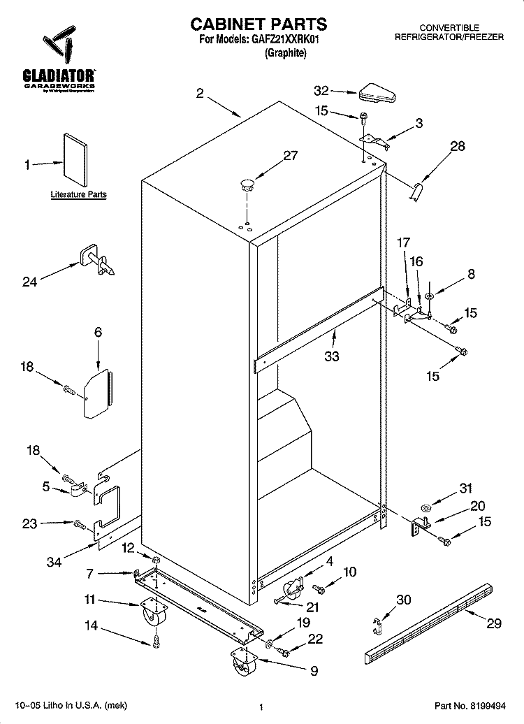 CABINET PARTS Diagram and Parts List for GAFZ21XXRK01  Whirlpool Refrigerator