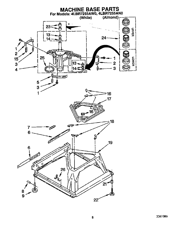 MACHINE BASE Diagram and Parts List for 4LBR7255AN0  Whirlpool Washer