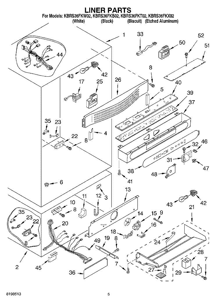 LINER PARTS Diagram and Parts List for KBRS36FKX02  KitchenAid Refrigerator