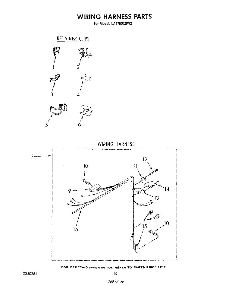 WIRING HARNESS Diagram and Parts List for LA5700XSW2  Whirlpool Washer