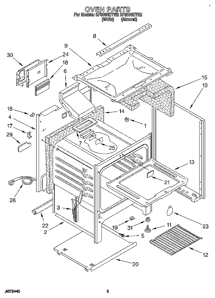 OVEN Diagram and Parts List for SF3000EYN2  Whirlpool Range