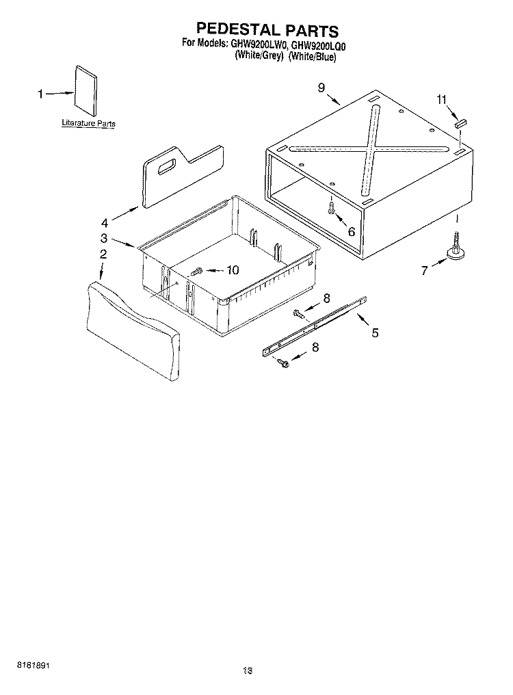 PEDESTAL Diagram and Parts List for GHW9200LQ0  Whirlpool Washer