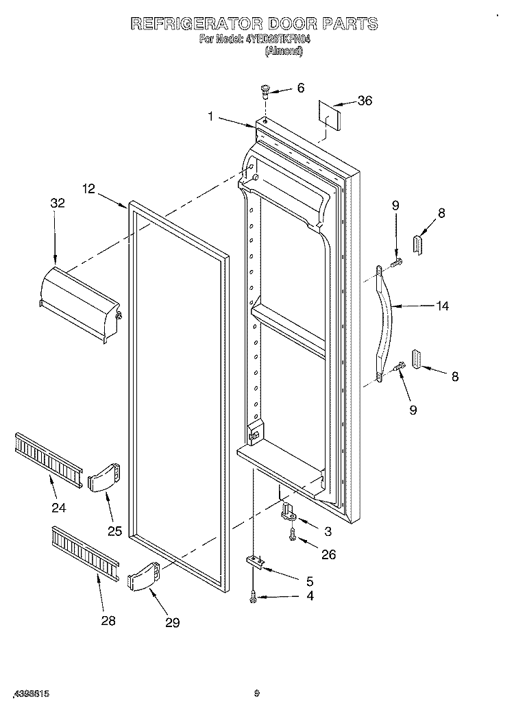 REFRIGERATOR DOOR Diagram and Parts List for 4YED20TKFN04  Whirlpool Refrigerator