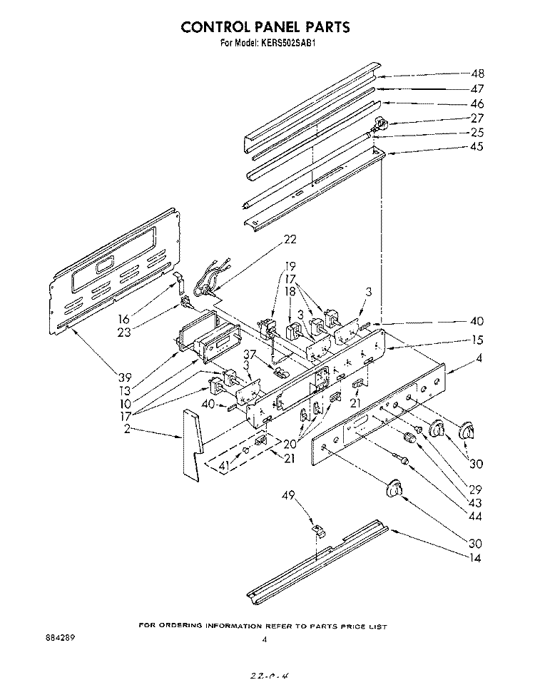 CONTROL PANEL Diagram and Parts List for KERS502SWB1  KitchenAid Range