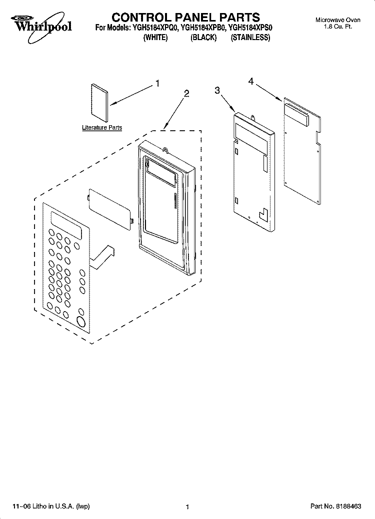 CONTROL PANEL PARTS Diagram and Parts List for YGH5184XPB0  Whirlpool Microwave