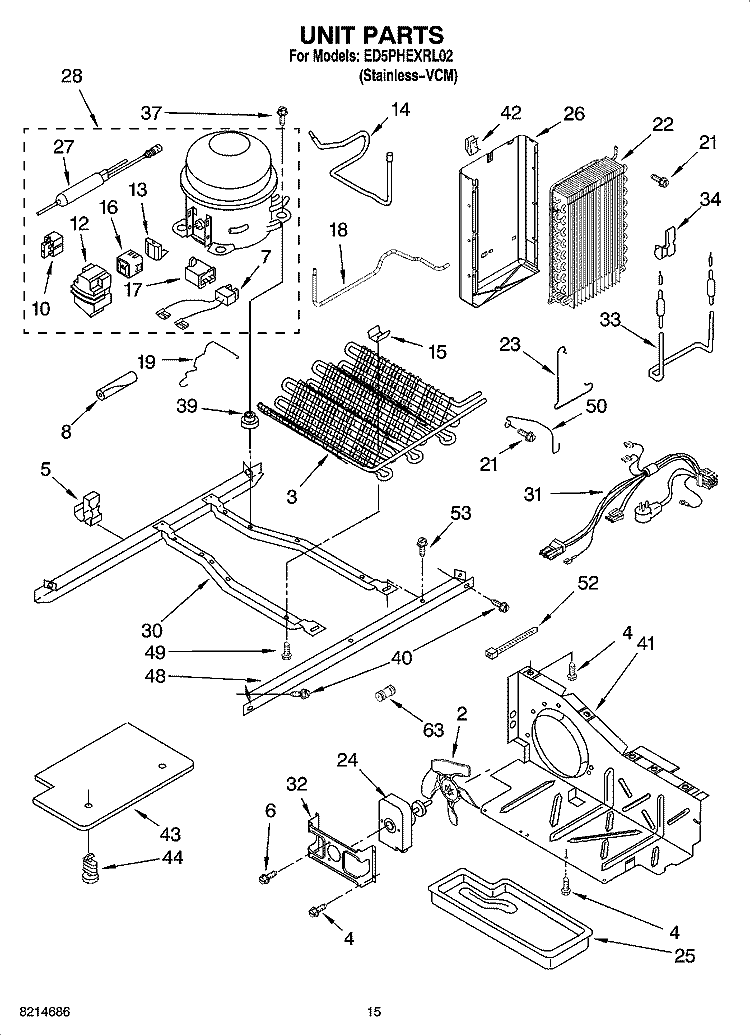UNIT PARTS Diagram and Parts List for ED5PHEXRL02  Whirlpool Refrigerator
