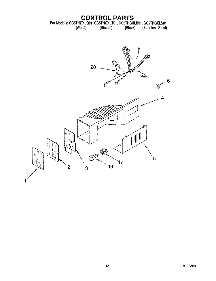 CONTROL PARTS Diagram and Parts List for GC5THGXLB01  Whirlpool Refrigerator